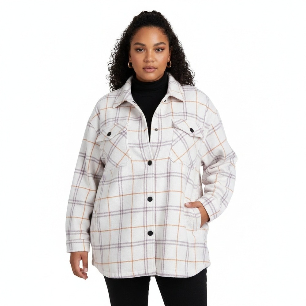 HFX Pink Plaid Flannel Shacket Oversized Button Down Jacket Cabincore Size‎ XL